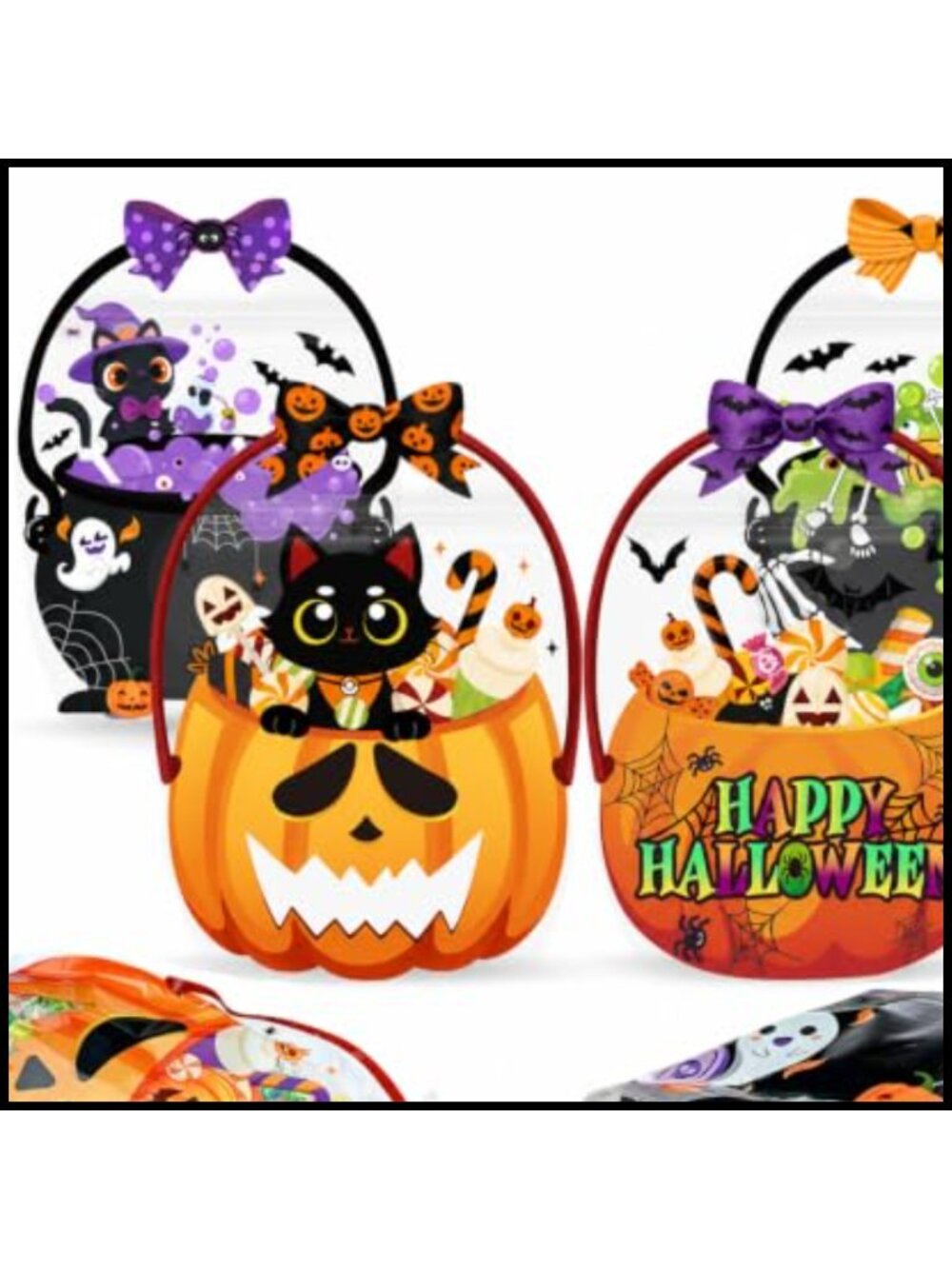 12 Halloween Treat Bags Resealable Zipper Plastic Candy Bags with Handles